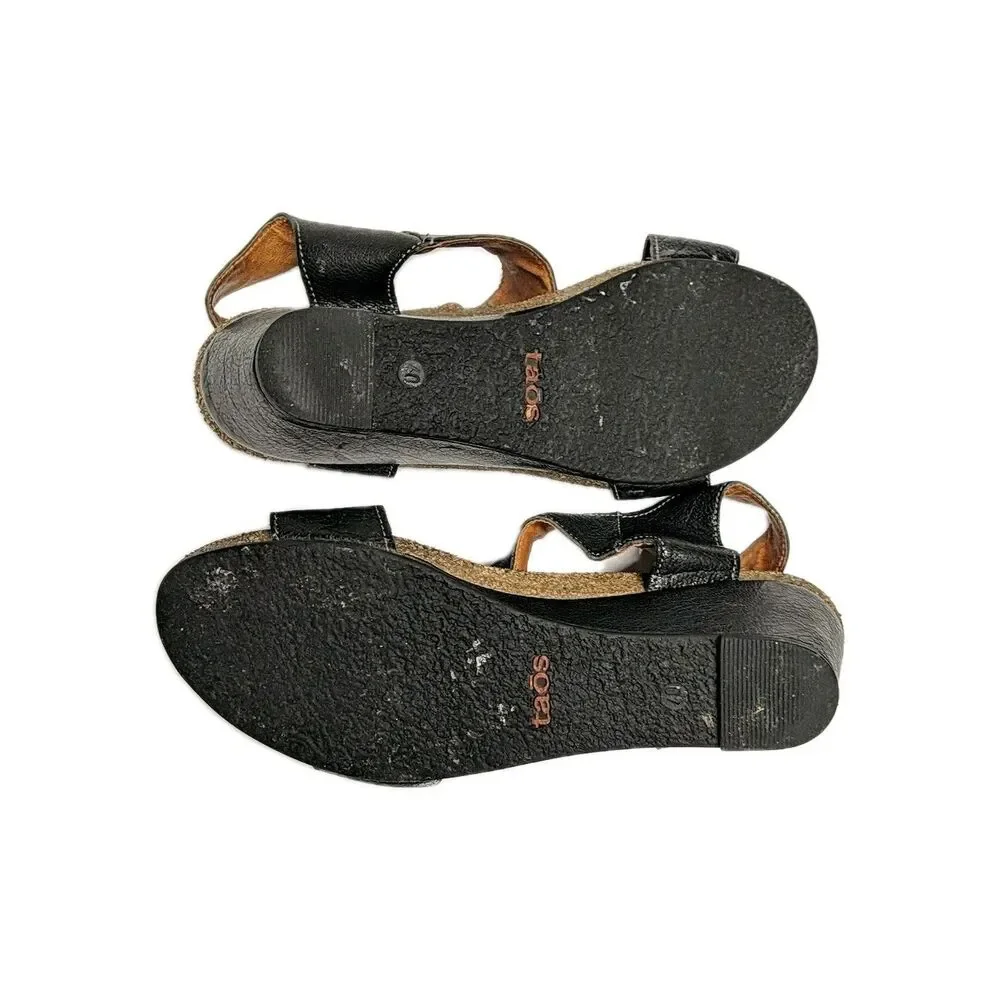 Taos Leather Wedge Sandals Style #3209 Women 40 Black Metal Detail US 9